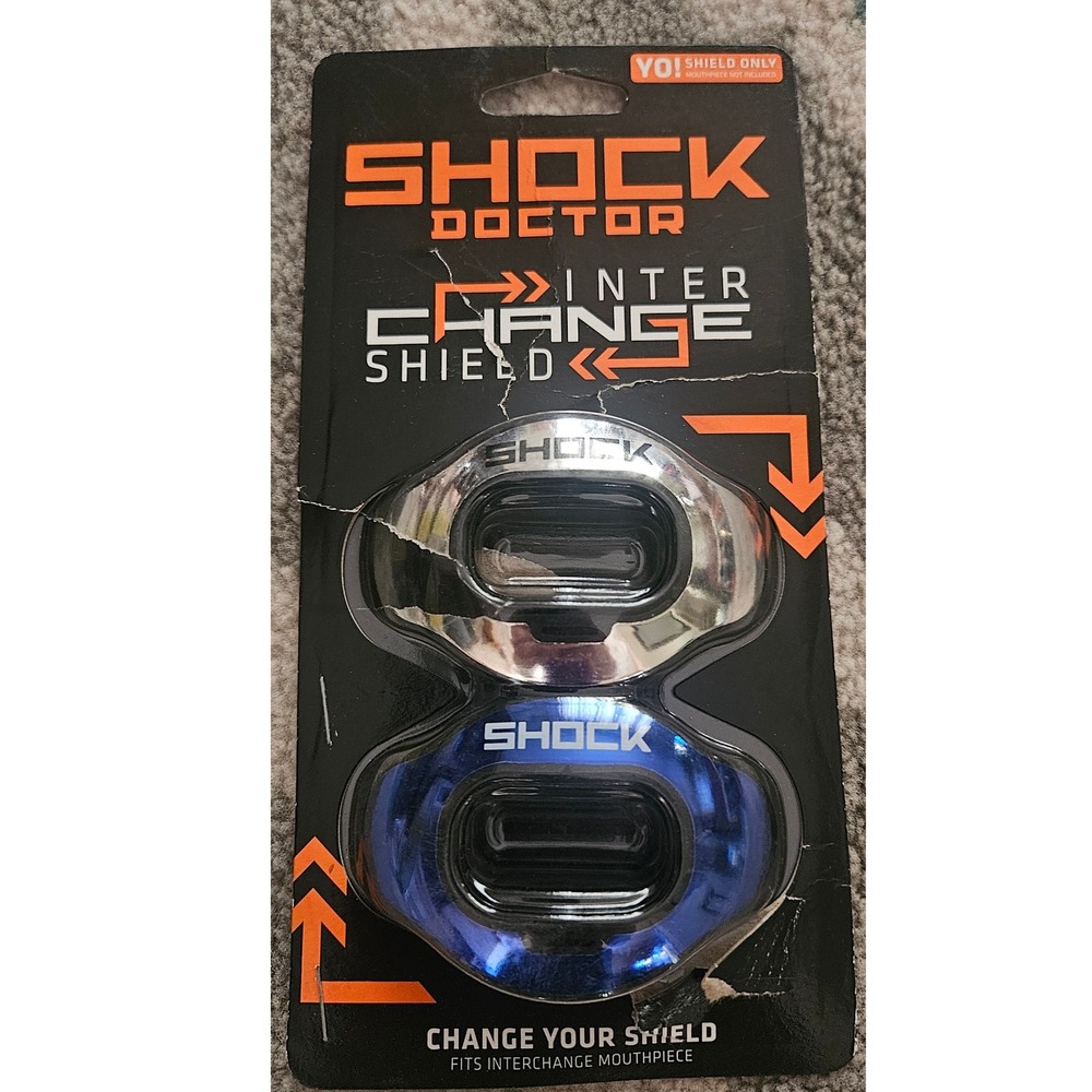 Shock Doctor Interchangable Mouthguard Shield‎ Silver Blue Sports Protective